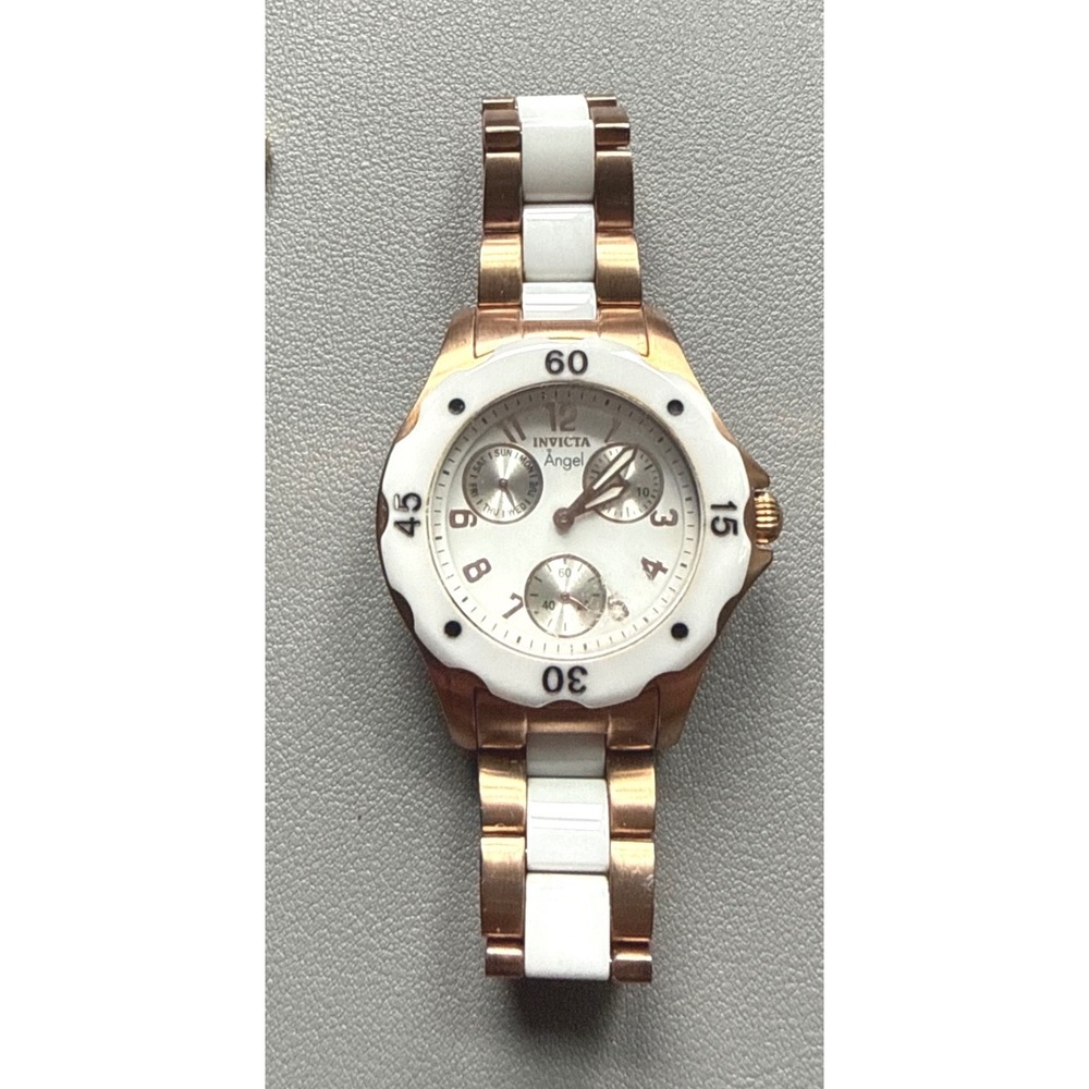 Invicta Angel 1657 Women's Rose Gold White Ceramic Stainless Steel Watch Multi